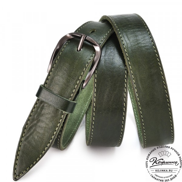 Кожаный ремень "Оникс" (зелёный). фото 1